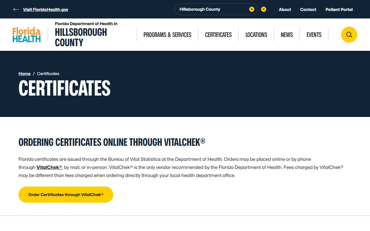 Hillsborough County death certificates ordering information