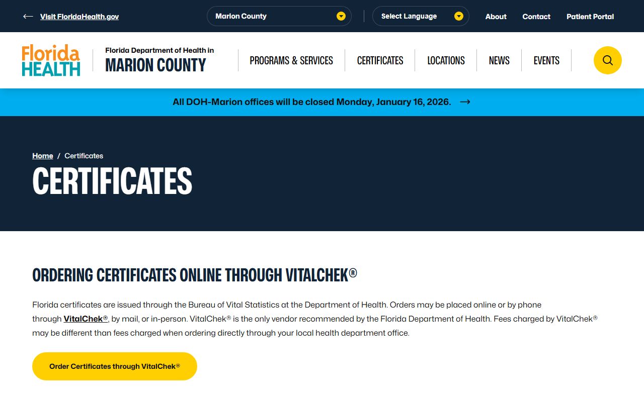 Marion County death certificates ordering information