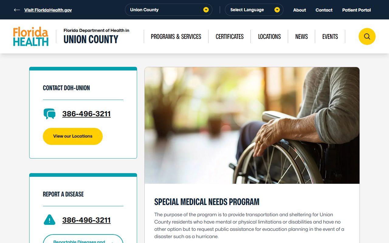 Union County Health Department office in Lake Butler