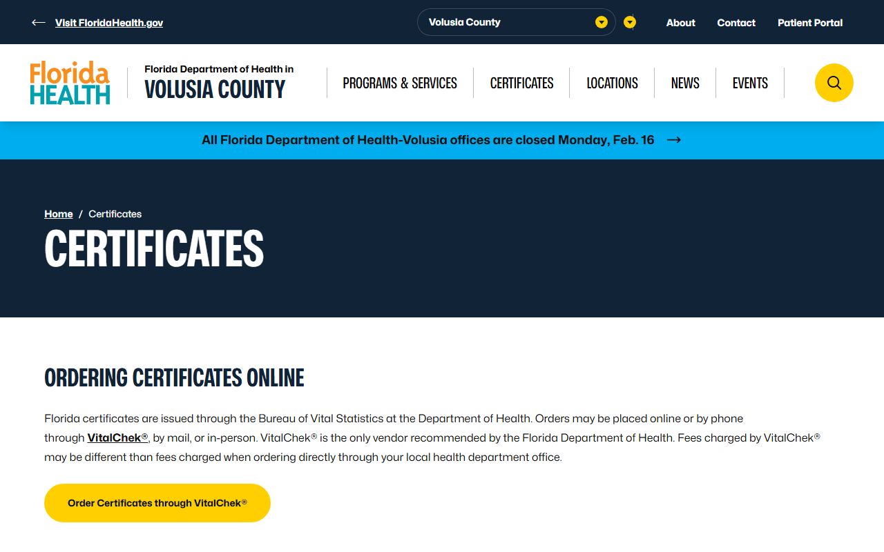 Volusia County death certificates office